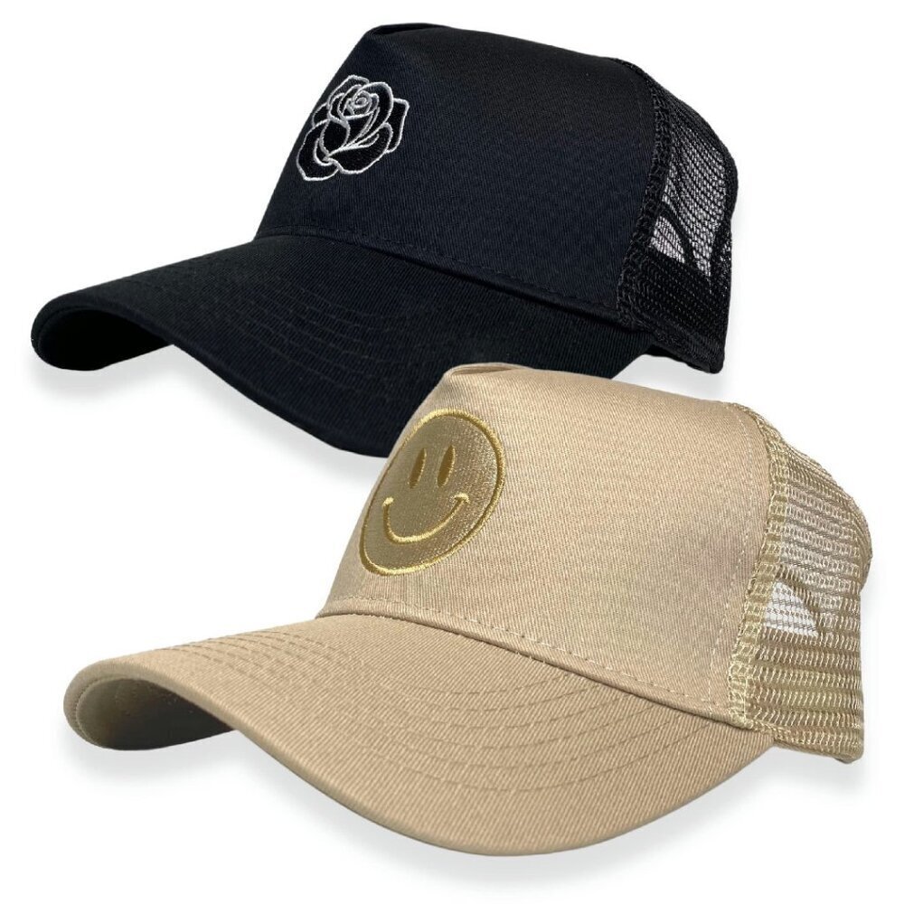 2 Pack Cotton Trucker Hats Adjustable Snapback Mesh Back Unisex